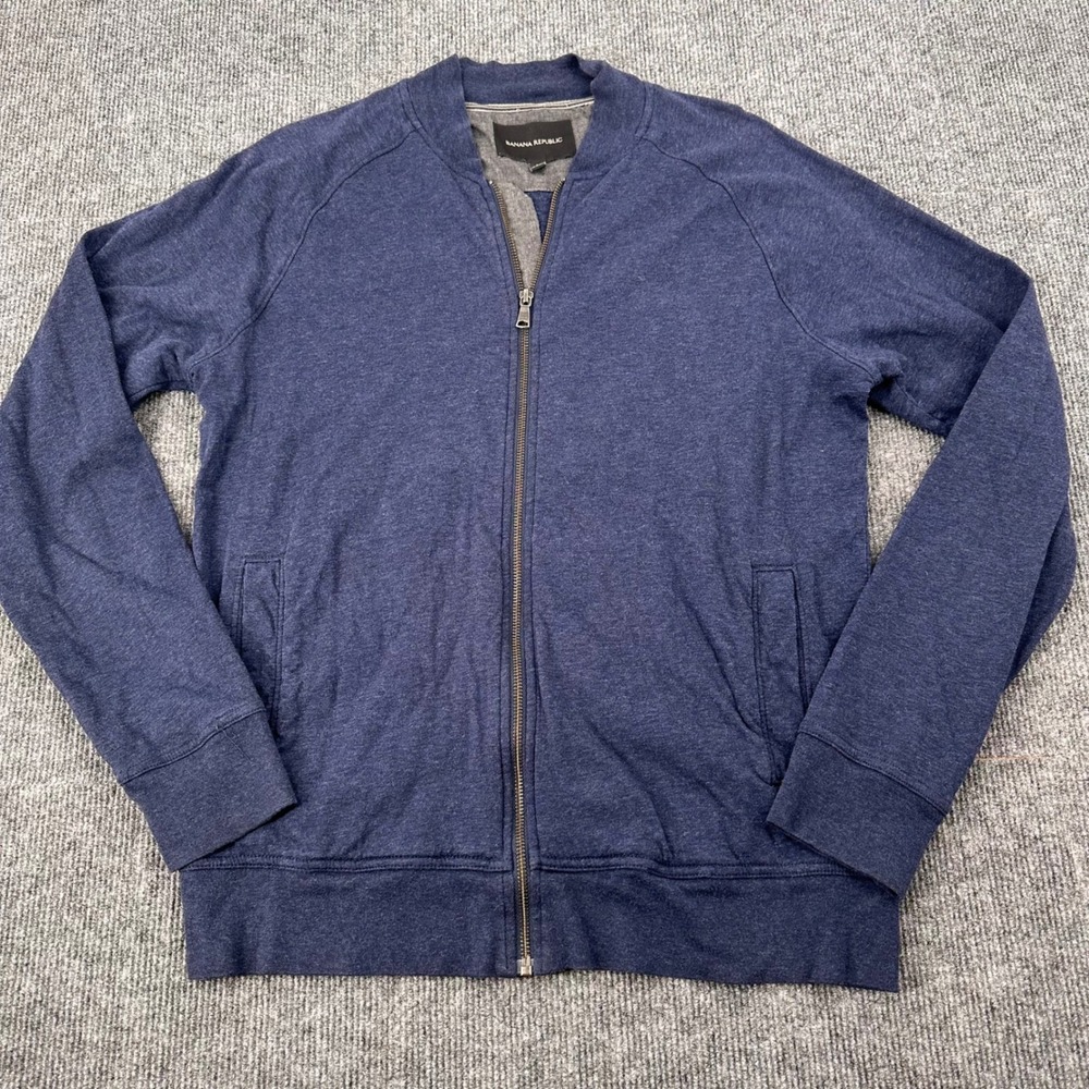 Banana Republic Bomber Jacket Lightweight Large Full Zip Blue Modern Casual